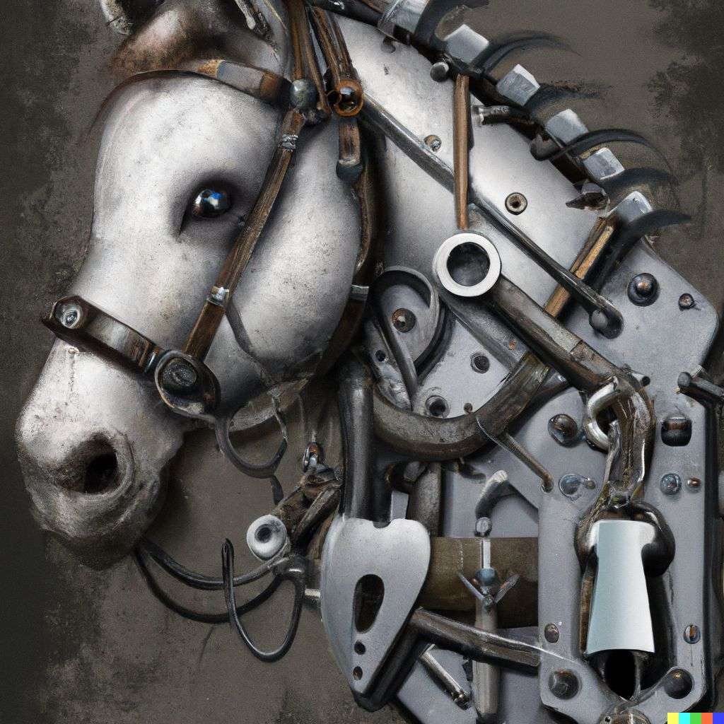 a horse, digital art, steampunk